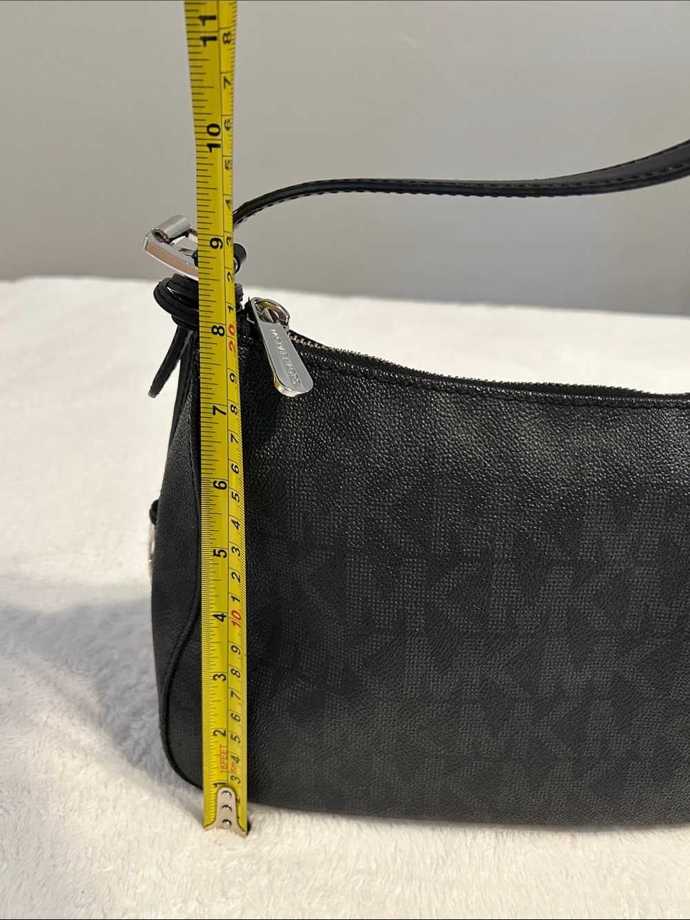 Michael Kors Black Logo-Embossed Shoulder Bag with MK Charm - Picture 10 of 11